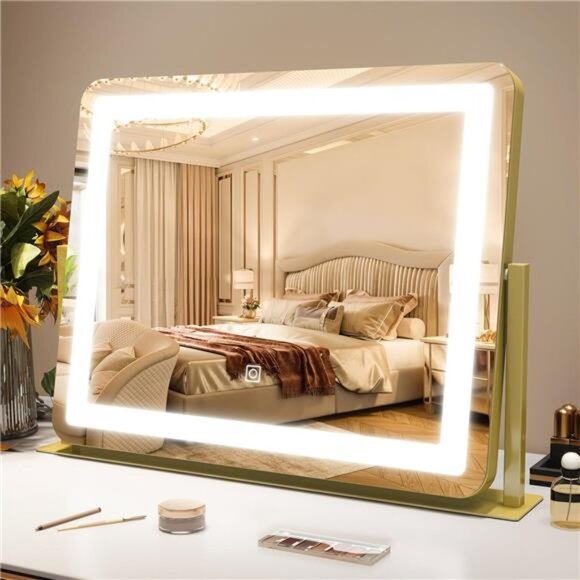 Gold Vanity Mirror Makeup Mirror with Lights, Large Lighted Vanity Mirror